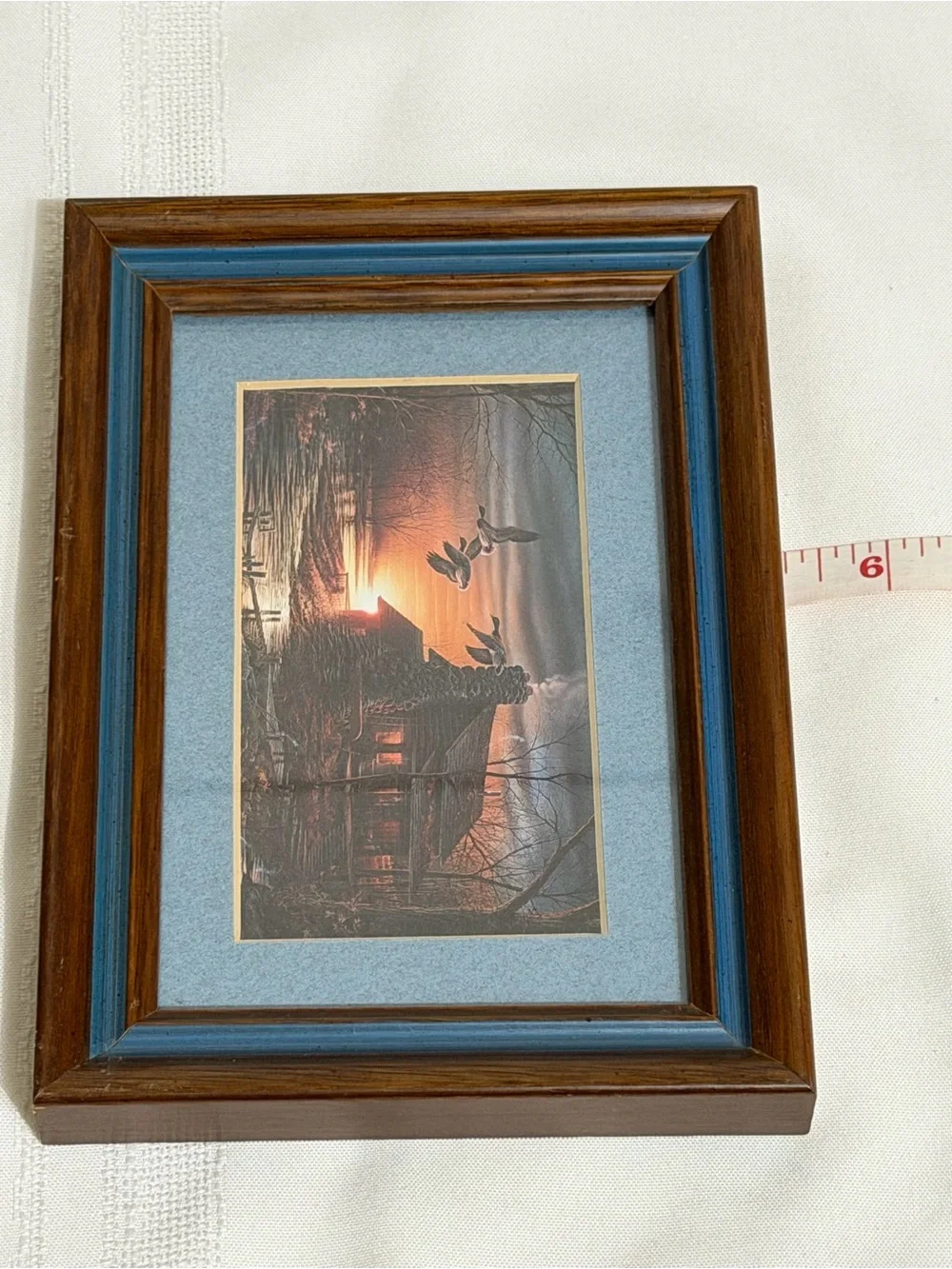 TERRY REDLIN FRAMED & MATTED PRINT “Golden Retreat” 5 x 7” Log Cabin Sunset Lake